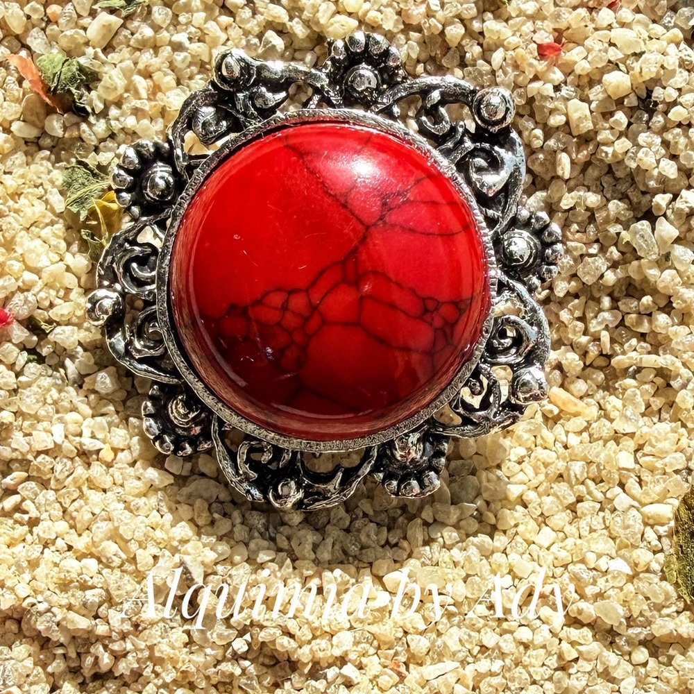 Ultra Big  Red turquoise Stone Silver Ring boho jewelry + Fall
